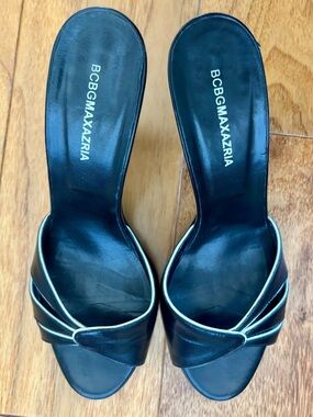 BCBGMaxAzria Black Slide Mules with Contrasting Trim